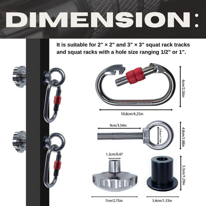 Squat Rack Attachments for Strength Training Equipment | Attachments for Power Cages & Squat Racks | Fits 2"x2" & 3"x3" Frames (1/2" & 1" Holes) | Ideal for Resistance Bands & TRX Training (2 PACK)