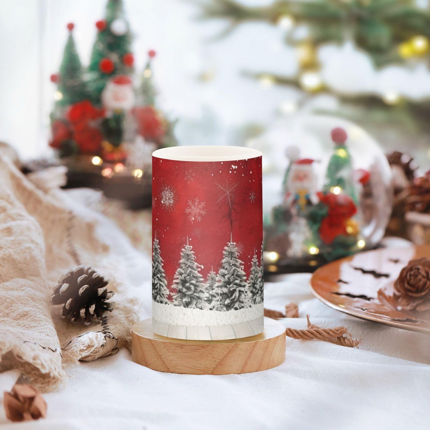 senya Christmas Lights Flameless Candles Christmas Trees Snowflakes Print Pillar Candles Set of 2 Battery Operated Remote Control Warm Lights Home Decor