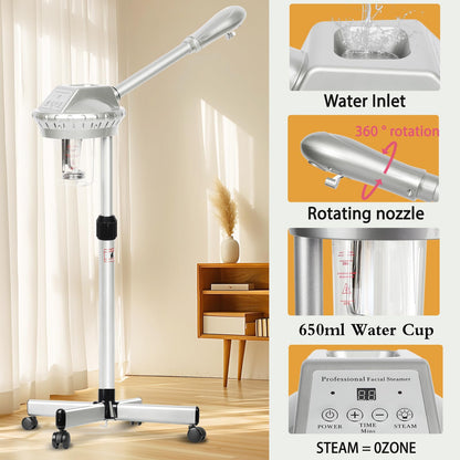 Professional Facial Steamer for Deep Hydration,2in1 Ozone Face Steamer with 5X Magnifying Lamp,Suitable for Home Use or Beauty Spa Deep Cleansing and Hydration