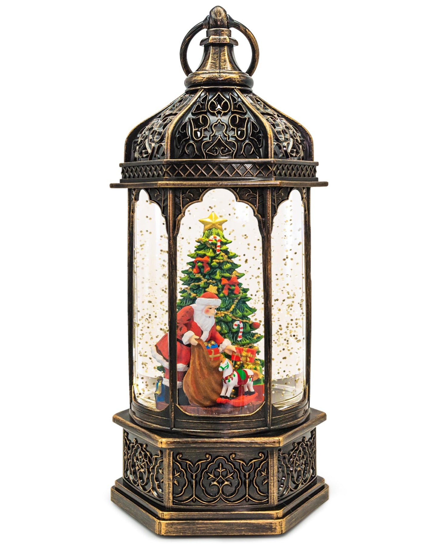 Large Musical Christmas Snow Globes Lantern, 13" Lighted Electric Snowglobes with 8 Holiday Songs, 6H Timer Dual Power, Santa with Gifts Christmas Ornaments Snow Globe for Kids Adults, Gifts Men Women