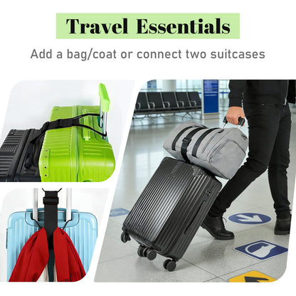 Multi Use Strong Adjustable Luggage Connector Straps for Suitcases,2 Pack Flexible Luggage Accessories Elastic Fastening Bag Strap (Black)