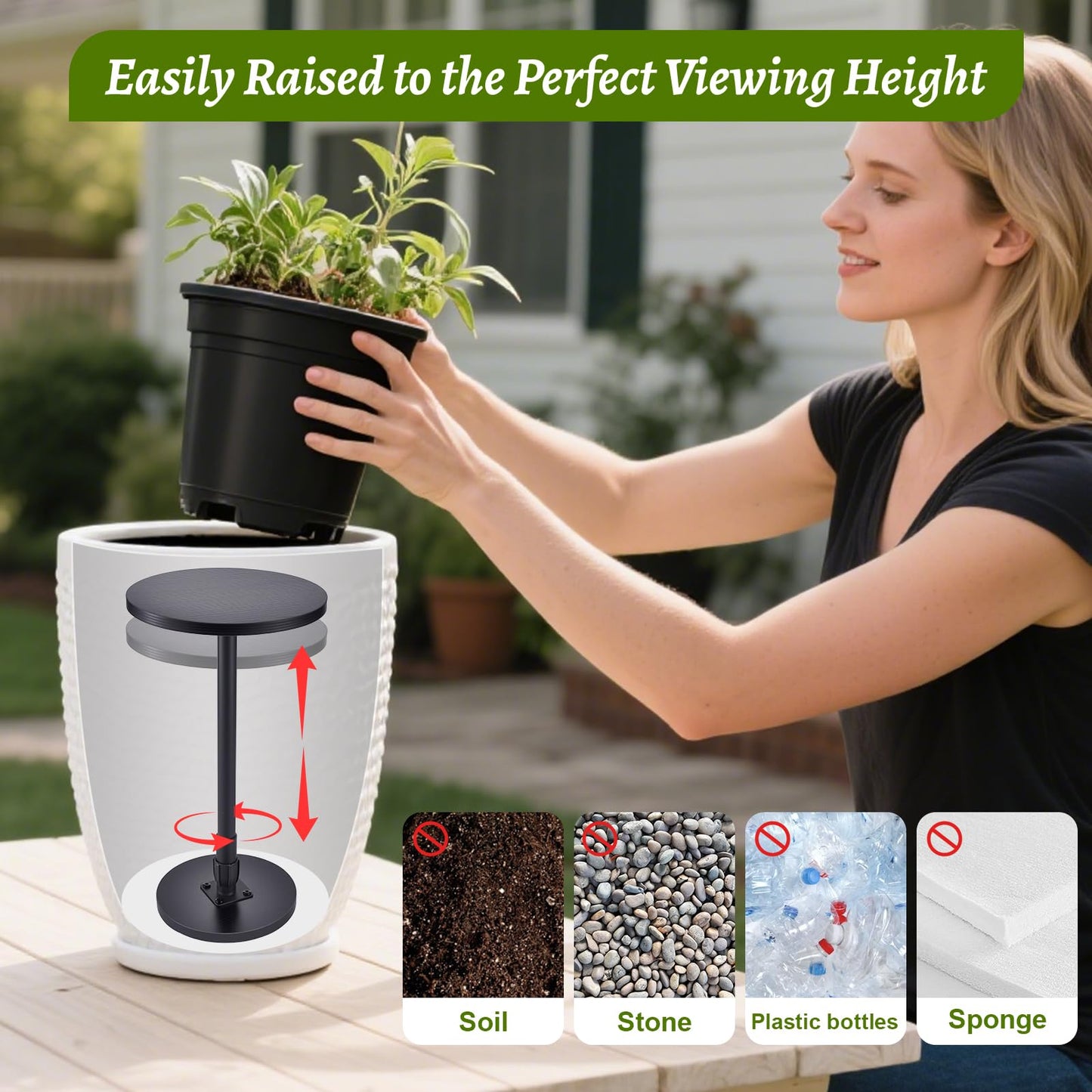 Decivems Adjustable Plant Riser (17.7-31.5") Universal Pot Stand with 3 Bases (6/8/10") for Indoor/Outdoor Square & Round Pots
