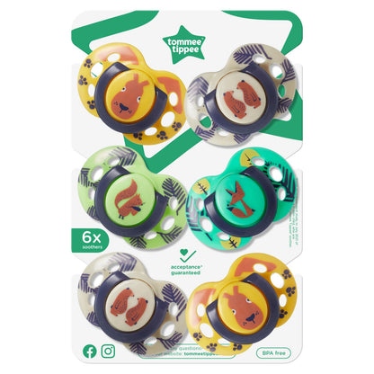 Tommee Tippee Fun Soothers, 18-36m, 6 Pack, Symmetrical Silicone Teat, Orthodontic Design, BPA-Free Dummy, Breathable Air Holes