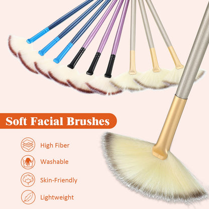 9 Pieces Facial Fan Mask Brushes, Soft Facial Applicator Brushes Tools for Peel Glycolic Makeup for Mud Cream(Champagne)
