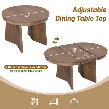 Merax Extendable Round Dining Table Set for 4, Wooden Construction with Upholstered Chairs with Rattan Backrests, Retro Style for Kitchen, Indoor Use, Walnut