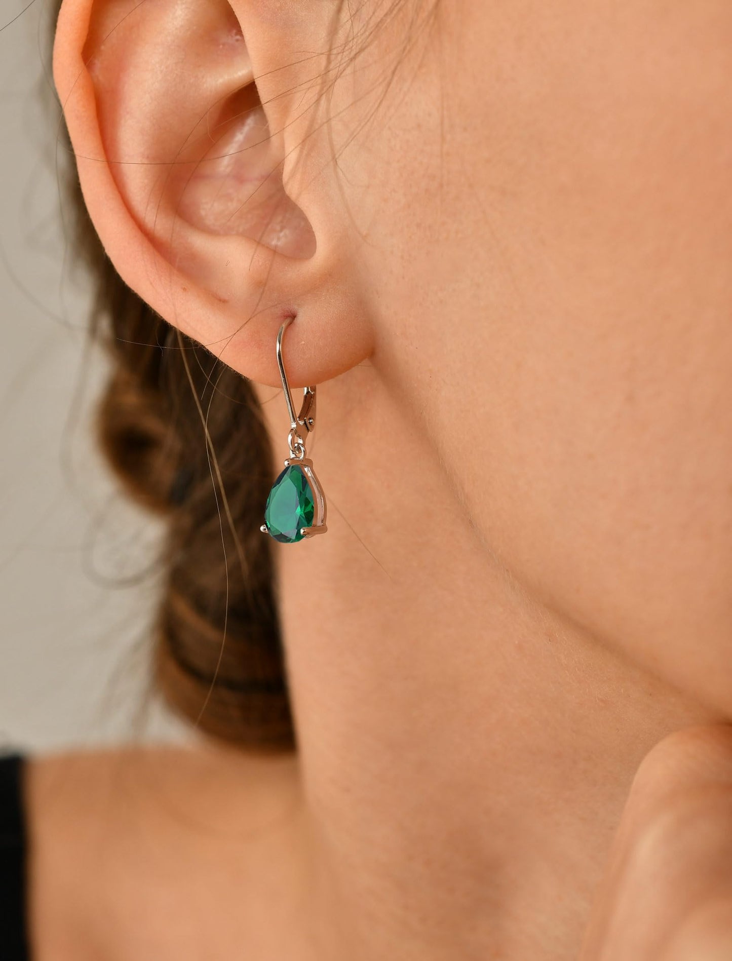 YL 925 Sterling Silver Teardrop Dangle Drop Earrings for Women 7x10 MM Solitaire Created Emerald Leverback Jewelry