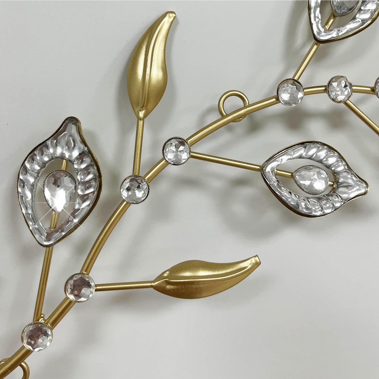 Cityelf 3 Set Crystal Leaf Wall Art Sculpture Iron Tree Leaves Branch Hanging Wall Décor Jeweled Bling Home Deor Acrylic Diamond Accent …