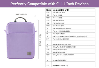 Dadanism 9-11 Inch Tablet Sleeve Bag Carrying Case with Shoulder Strap for iPad (A16) 11", iPad 10th Gen 10.9" Air 5/4, i-Pad Air/Pro 11", i-Pad 9/8/7th 10.2", Galaxy Tab A9+ Plus 11", Grey Purple