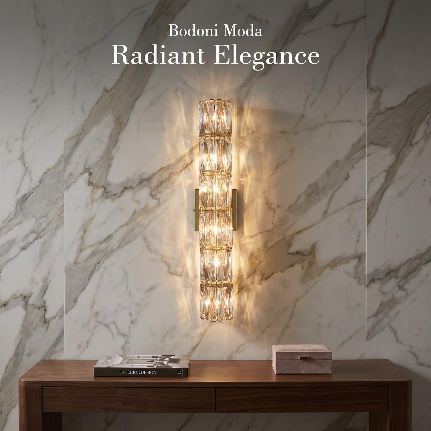 SAMTEEN 24-Inch Crystal Wall Sconce Gold Sconces Wall Lighting Mid-Century Modern 6-Light Luxury Brass Glass Wall Light Fixture for Bedroom Hallway Bathroom Vanity Light Fixtures