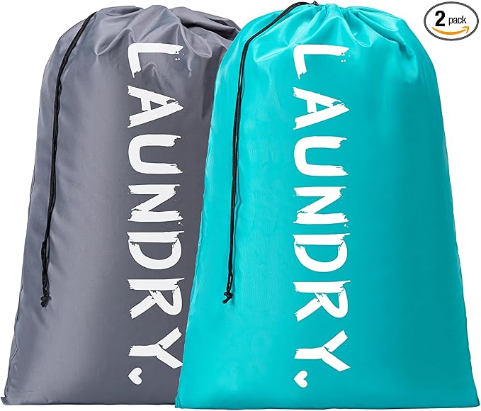 2 Pack 28" x 40"Travel Laundry Bag, Machine Washable Dirty Clothes Organizer