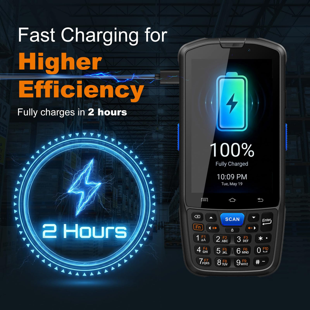 Farset F7-WiFi Android 14 Barcode Scanner PDA, 1D/2D/QR Scan Zebra Licensed Engine, WiFi, 5000mAh Removable Battery, IP67 Rugged for Warehouse & Logistics