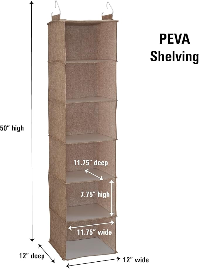 Household Essentials 6 Shelf Hanging Closet Organizer, Hanging Closet Shelf