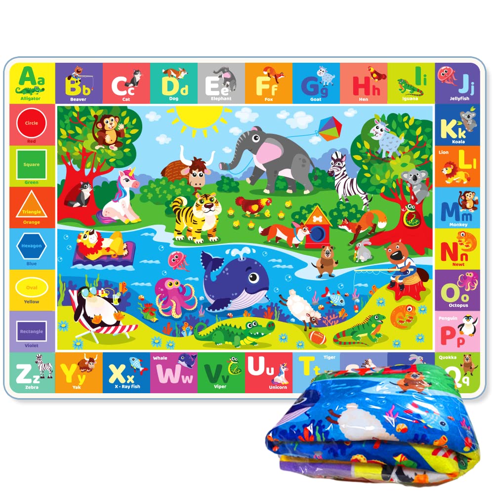 QUOKKA Baby Play Mat For Floor - 112x150 cm ABC Rug For Kids - Extra Thick (0.8cm) - Non-Slip Padded Nursery Mat for Crawling & Fun - Toddlers & Infants Foldable Gift Rug