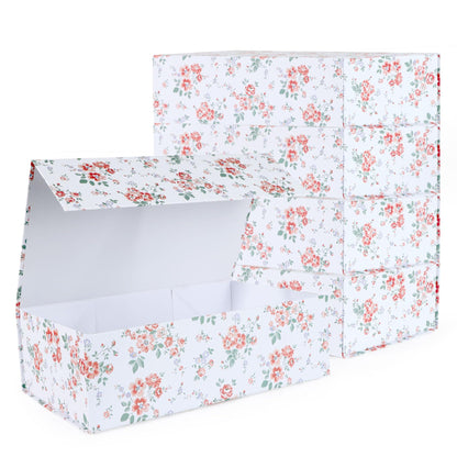 LFBOX Rose Floral Gift Box with Magnetic Lids 13.8x8.3x4.4 in, Large Bridesmaid Proposal Boxes, Rectangle Wedding Decorative Storage Box 5 Pack