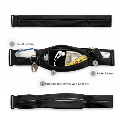Running Belt for Men Women, Water-resistant Fanny Pack with 3 Zipper Pockets & Reflective Safety Strips, Adjustable Waist Pack Jogging Pouch for Phone, Keys & Essentials (Black, Large)