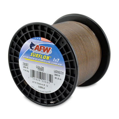 American Fishing Wire Surflon Nylon Coated 1x7 Stainless Steel Wire Leader - Wire Fishing Leader Line for Saltwater 10lb Up To 250lb Test in Bright, Black, Camo in 30ft, 100ft, 300ft, & 1000ft Lengths