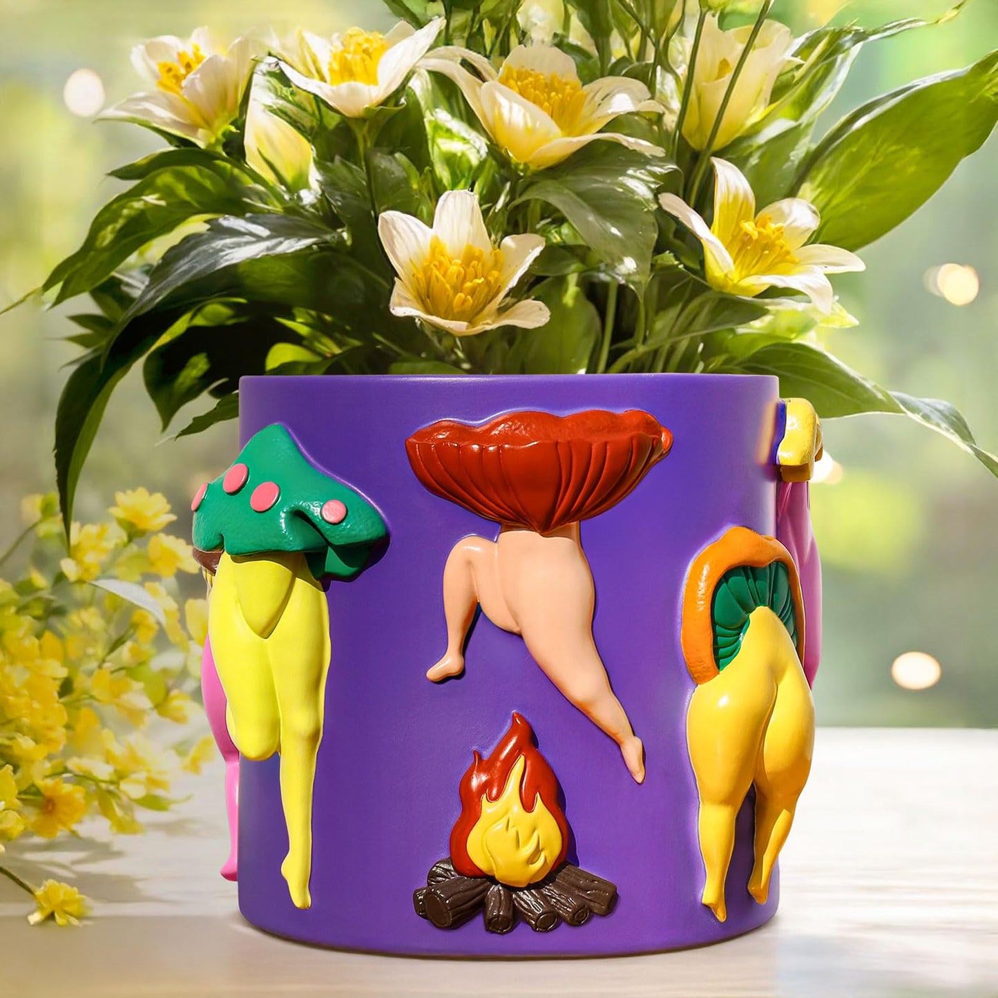 GUGUGO Mushroom Female Body Planters, Unique Dancing Lady Flowers Planter, Cute Quirky Butt Plant Pots for Indoor Plants, Funny Succulent Flower Pot for Home Decor, Eclectic Aesthetic Gift, Purple