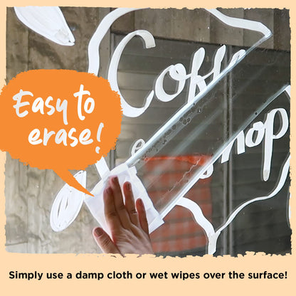 Window Pens - 15mm Jumbo - 3 in 1 Nib with 28g Ink - Pack of 8 neon Chalk Markers - Loved by Teachers, Kids, Artists, Businesses - Use on Chalkboard, Blackboard, Glass, Cars
