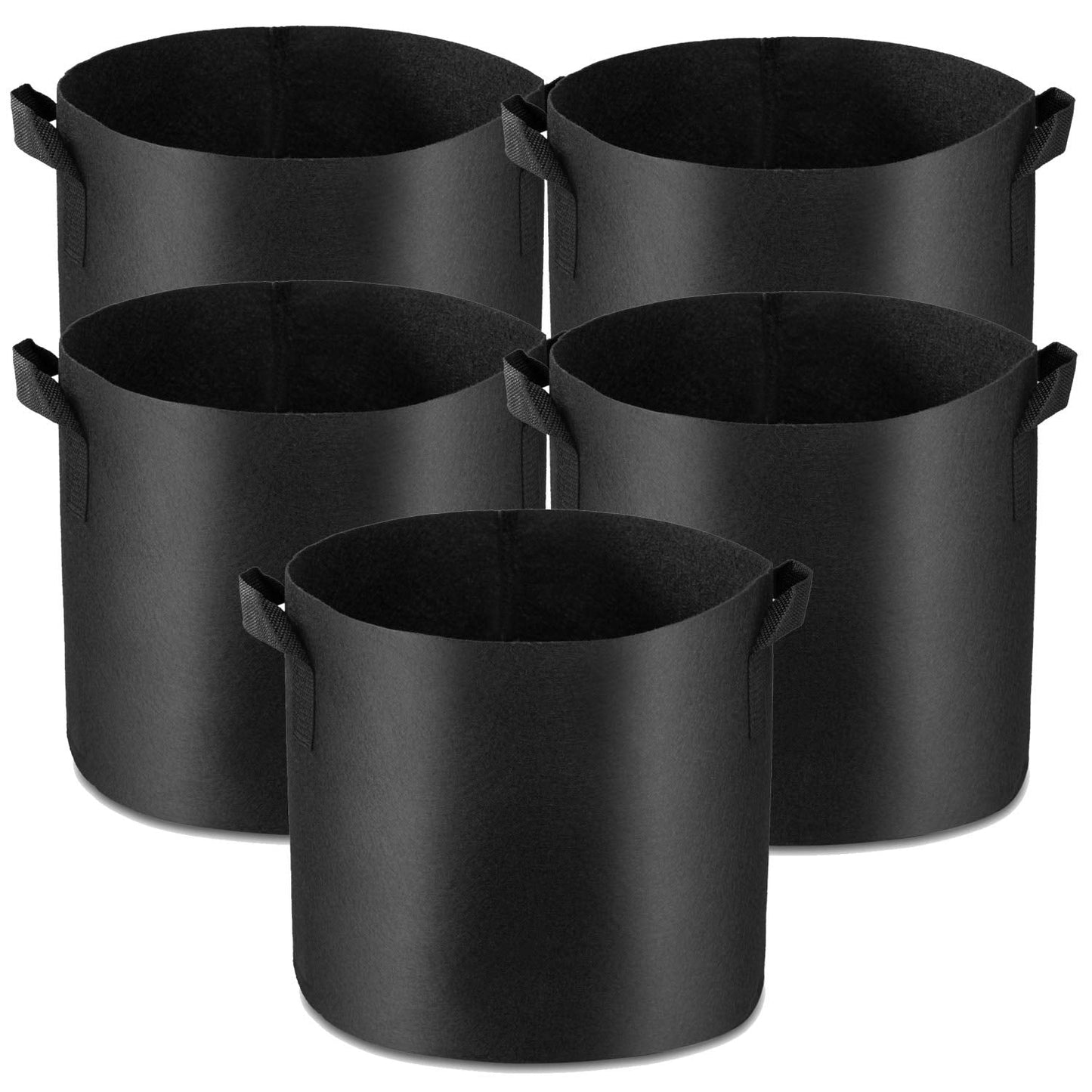 Garden4Ever 5-Pack 15 Gallon Grow Bags Heavy Duty Container Thickened Nonwoven Fabric Plant Pots with Handles Black