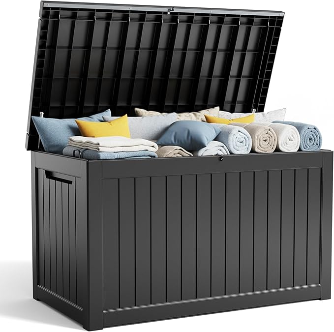 Deck Box - 280 Gallon Large Outdoor Storage box,Waterproof Patio Furniture and Storage Deck - Lockable and UV Resistant, Perfect for Pool and Outdoor Use, Weatherproof Resin, Lockable (Black)