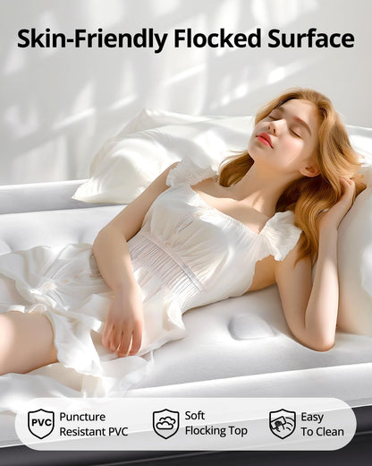 Airefina Air Mattress Single, Airbed with Built-in Electric Pump, Inflatable Mattress in 3 Mins Self-Inflation/Deflation, Inflatable Bed Flocked Surface Blow Up Bed for Home Camping Use, 190x99x46cm