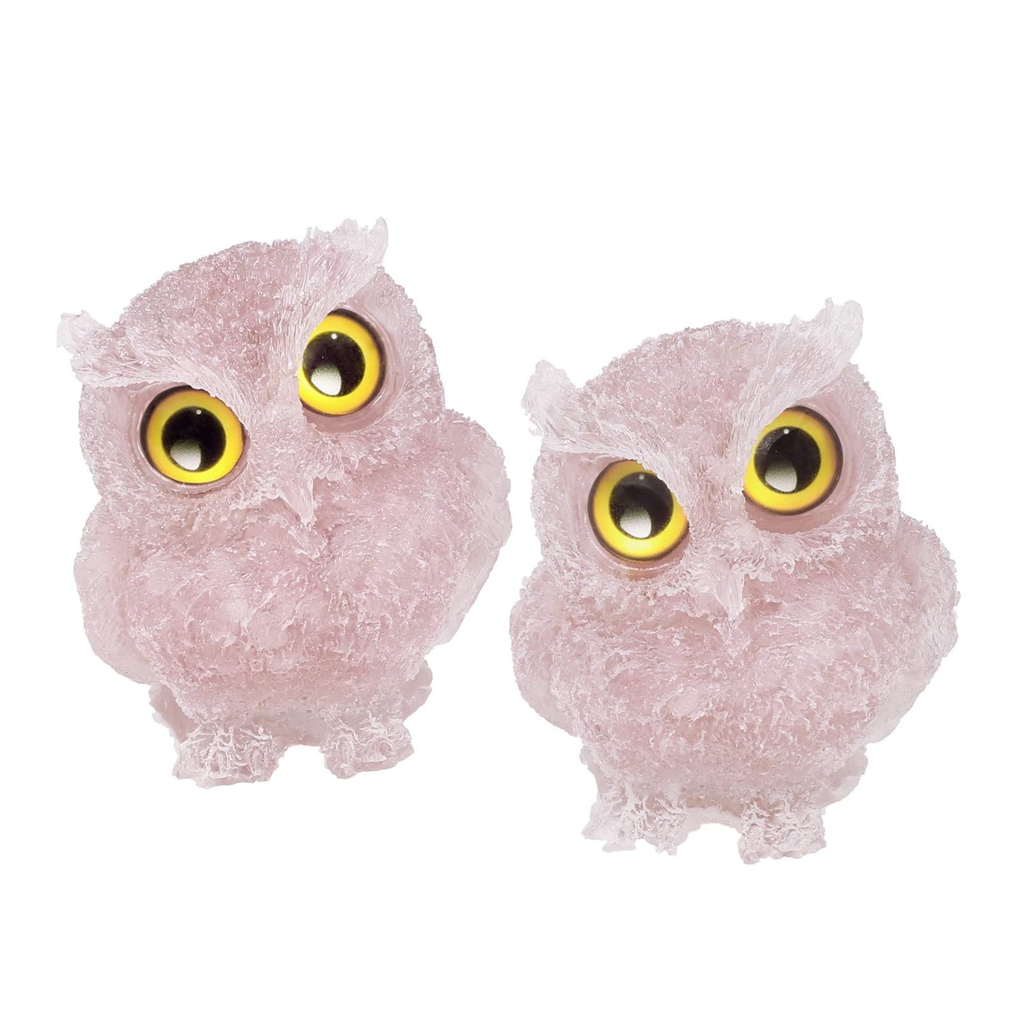 TUMBEELLUWA Set of 2 Mini Rose Quartz Crystal Organite Owl Figurine Ornaments, Decorative Resin Owl Statues for Home Office Table, Plant Pot, Micro Landscape, 3 Inches