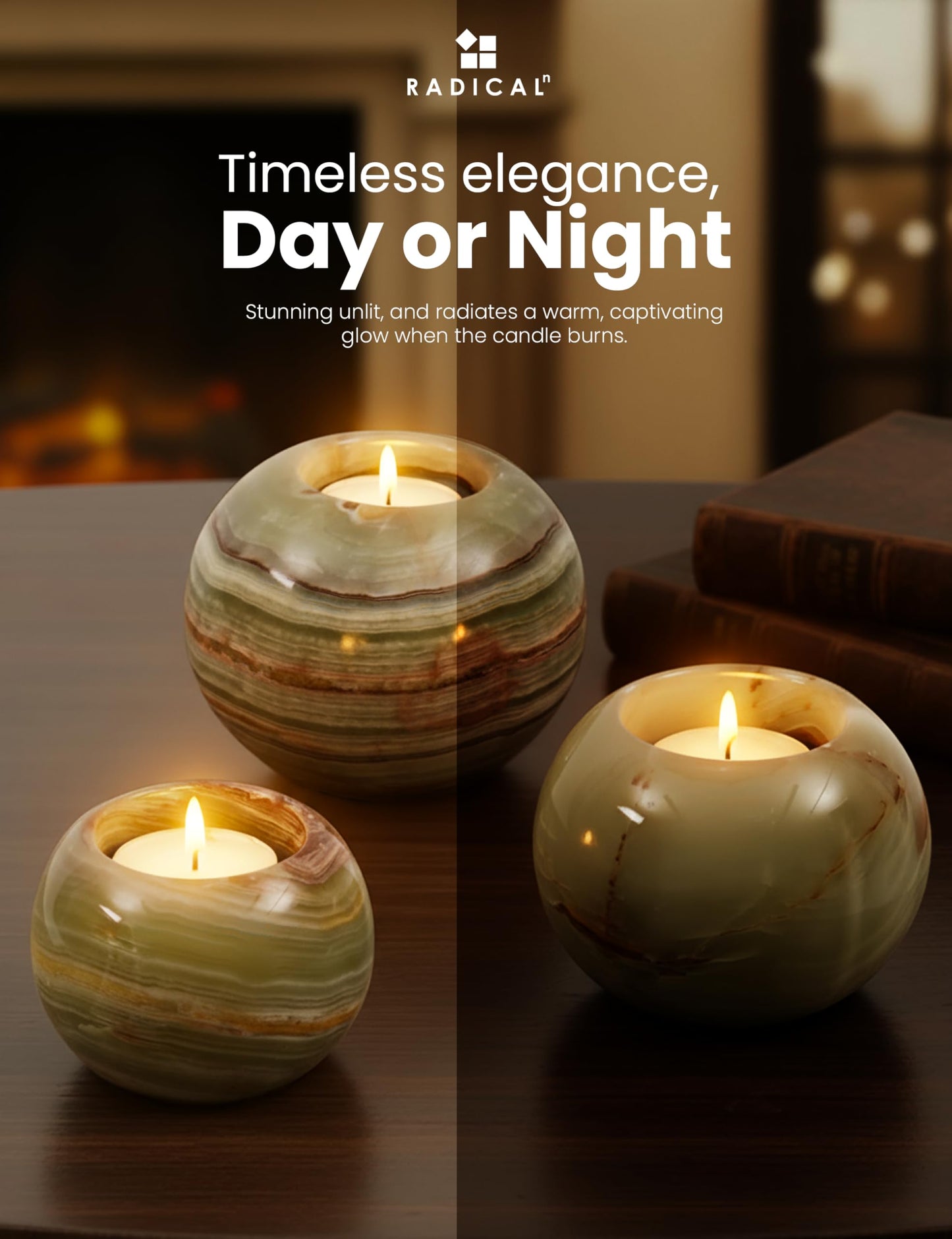 Radicaln Marble Tealight Candle Holder 4" Inch Green Onyx Handmade Set of 3 Mini Candle Holders for Dining & Entryway Table, Decorative Votive Candle & Marble Taper Holder for Home Decor
