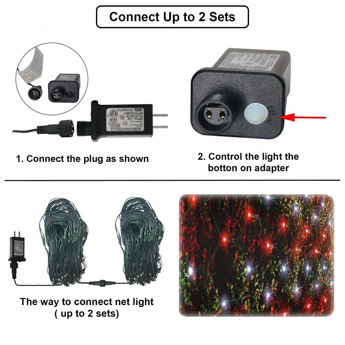 Christmas Net Lights Outdoor, 360 LED 21ft x 5ft Large Net Mesh String Lights 8 Modes, Twinkle Lights Connectable Plug in for Bushes Halloween Hedge Yard Garden Party Decor, Red and White