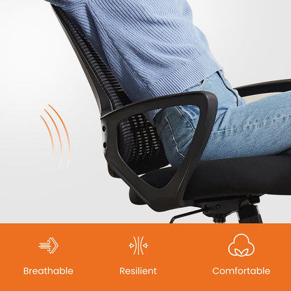 Sweetcrispy Ergonomic Mid-Back Mesh Home Office Desk Chair with Wheels, Lumbar Support, and Comfortable Armrests for Home, Bedroom, Study, Office