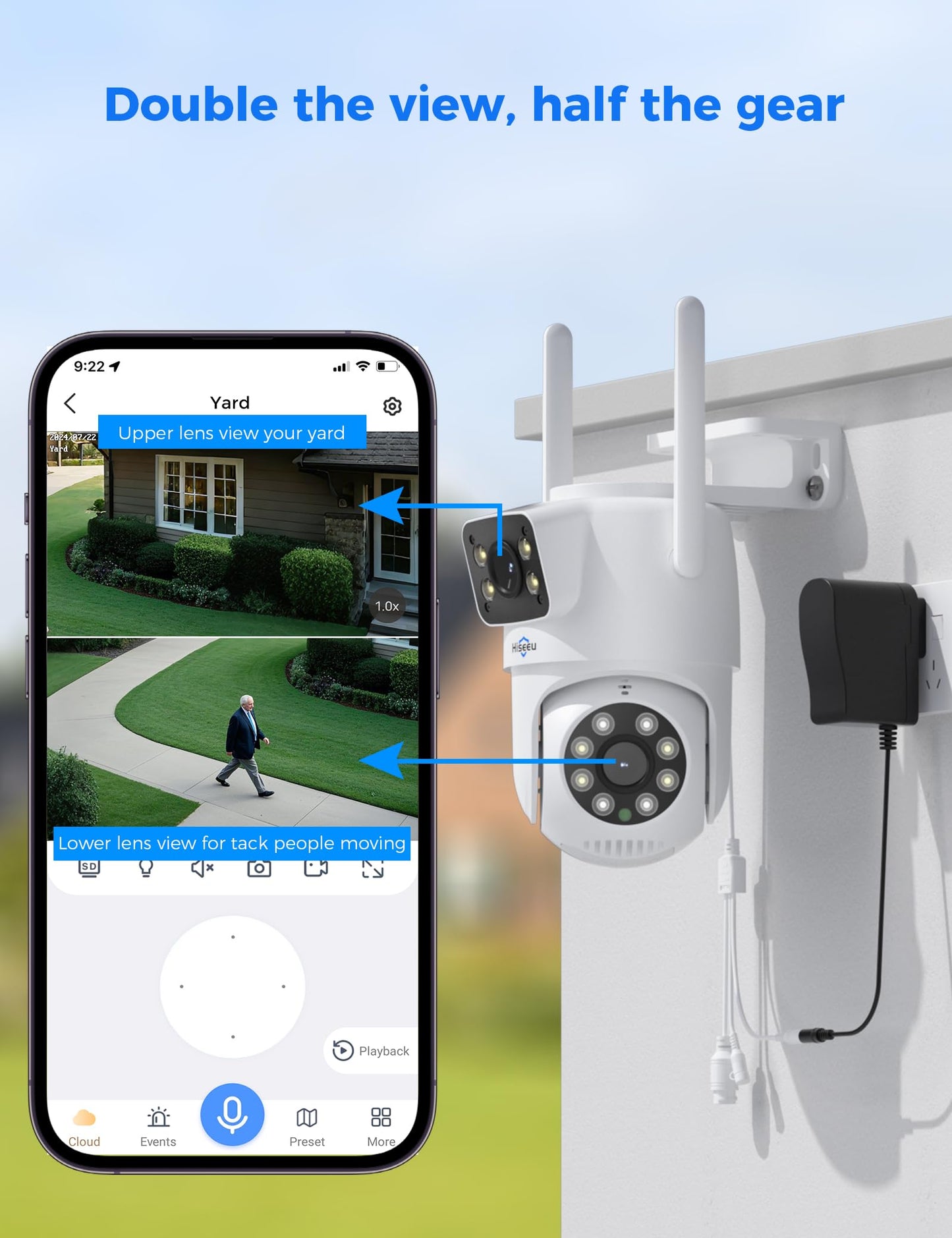 Hiseeu Wireless Security Cameras Outdoor, 5G & 2.4G WiFi Pro, Wireless Home Security Camera System, Dual Lens, 360° Pan & Tilt, Auto Tracking, Color Night Vision, 1TB HDD No Subscription, Need Plug In