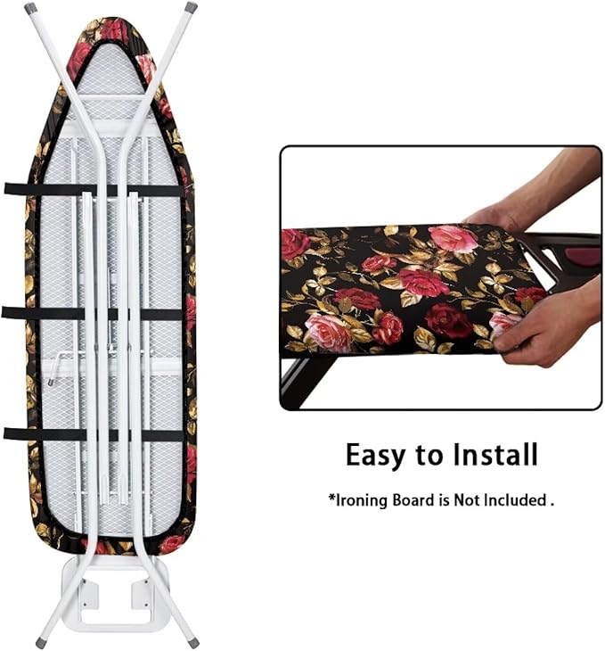 Red Rose Ironing Board Cover Standard Size 15 x 54, Thick Padding