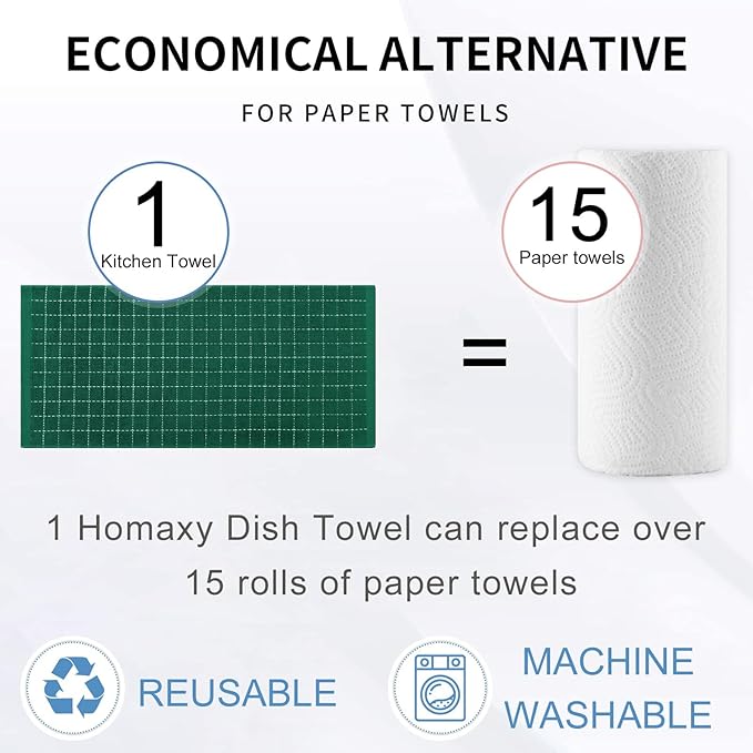 Homaxy 100% Cotton Terry Kitchen Towels, Checkered Designed, Soft and Super