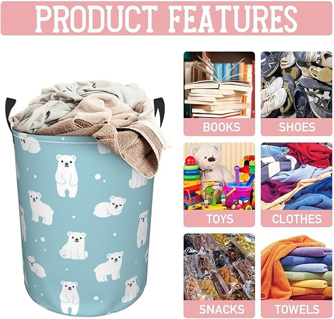 Cute Polar Bears Laundry Hamper Bag