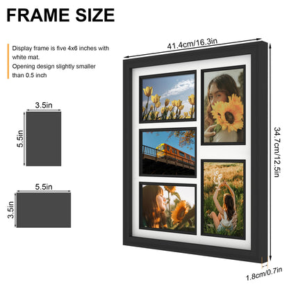 iRahmen 4x6 Collage Picture Frame with Tempered Glass - Display Five 4 x 6 Photos, Wood Frames Home Decor Wall Mount, Black