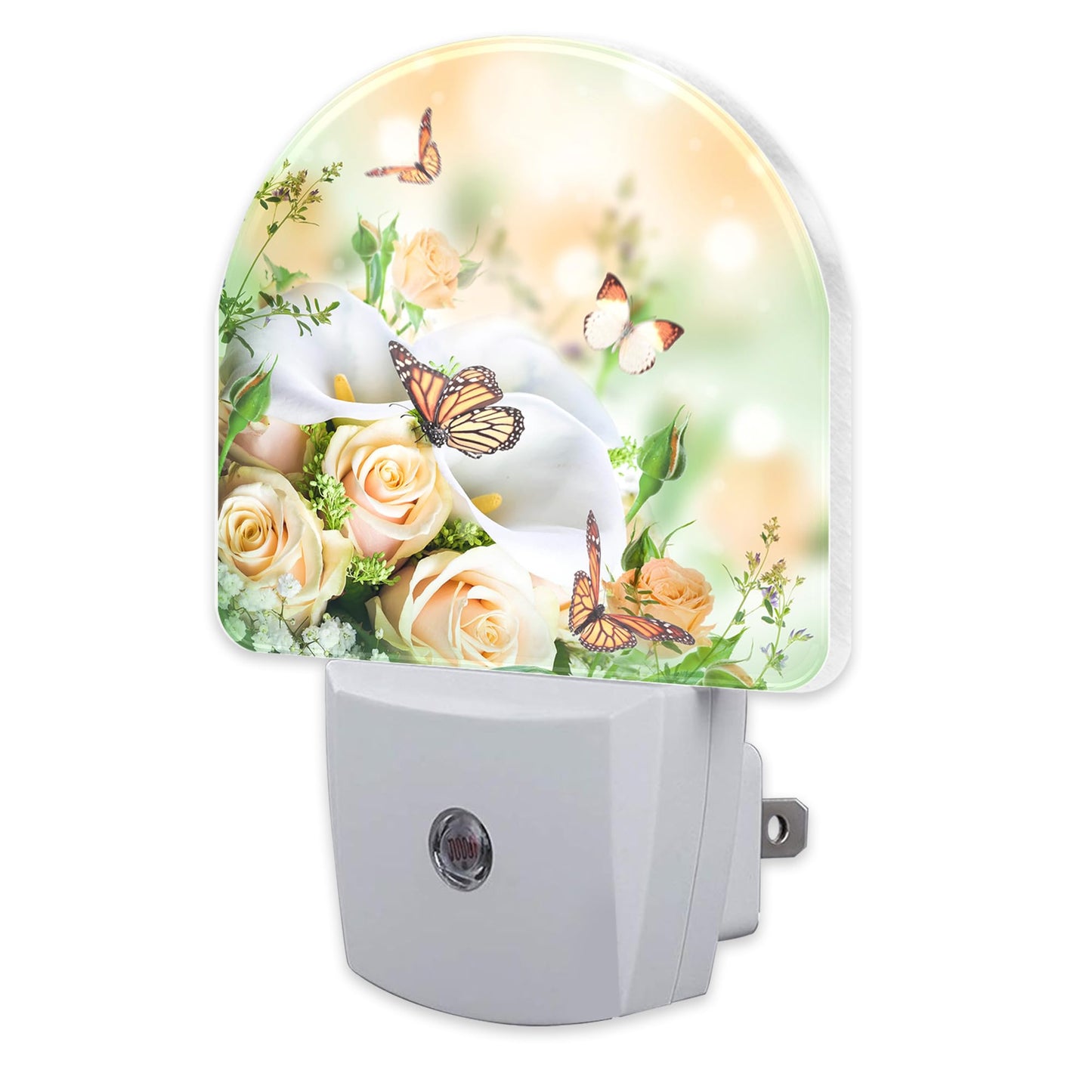 Yellow Rose Flowers Butterfly Night Light Plug into Wall, Spring Floral Butterflies Dusk to Dawn Night Light Plug in,0.5w Energy Saving Sleep Friendly NightLight for Kids Boys Girls Home Decor