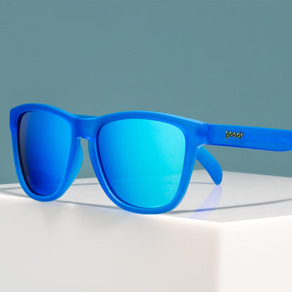 goodr Falkor's Fever Dream Polarized Sunglasses for Men & Women, Medium Sized (OG), Dark Blue Translucent Frame with Light Blue Mirrored Reflective Lenses, UV400 Protection, No Slip, No Bounce