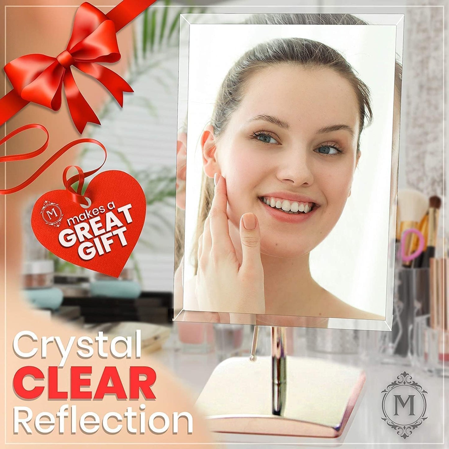 Large Free Standing Mirror for Bathroom Countertop, Dressing Table, Desk and Bedroom Vanity - True Frameless Face Mirror For Makeup and Shaving - 25 x 18cm