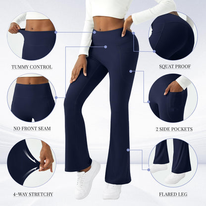 Womens Yoga Pants with Pockets High Waisted Flare Leggings Bell Bottom Yoga Dress Pants Seamless Bootcut Pants