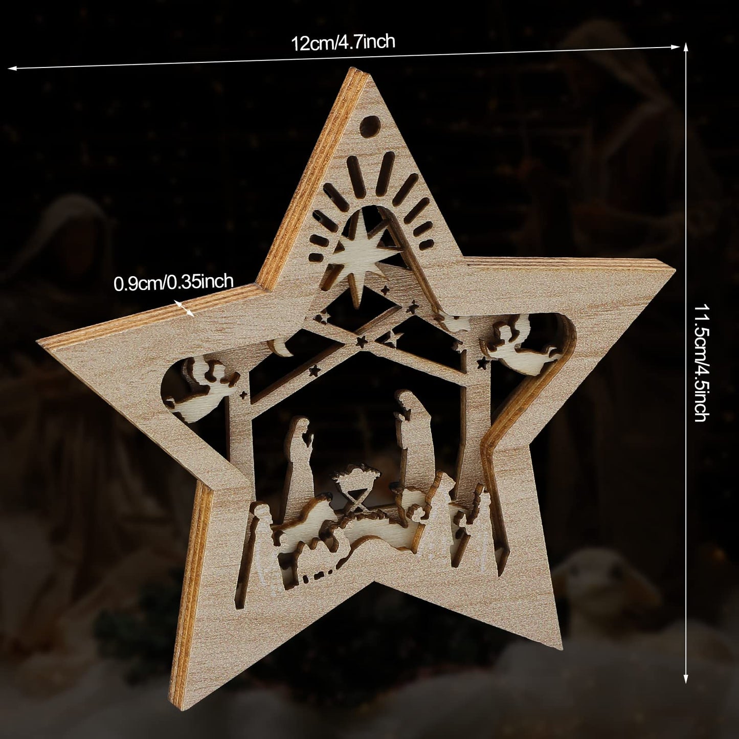 Blulu 24 Pieces Christmas Nativity Scene Ornaments Gift Set Bulk 3D Christian Wooden Hanging Ornament Xmas Tree Nativity Ornament The Birth of Jesus Story Religious Gift for Family (Star Shaped)