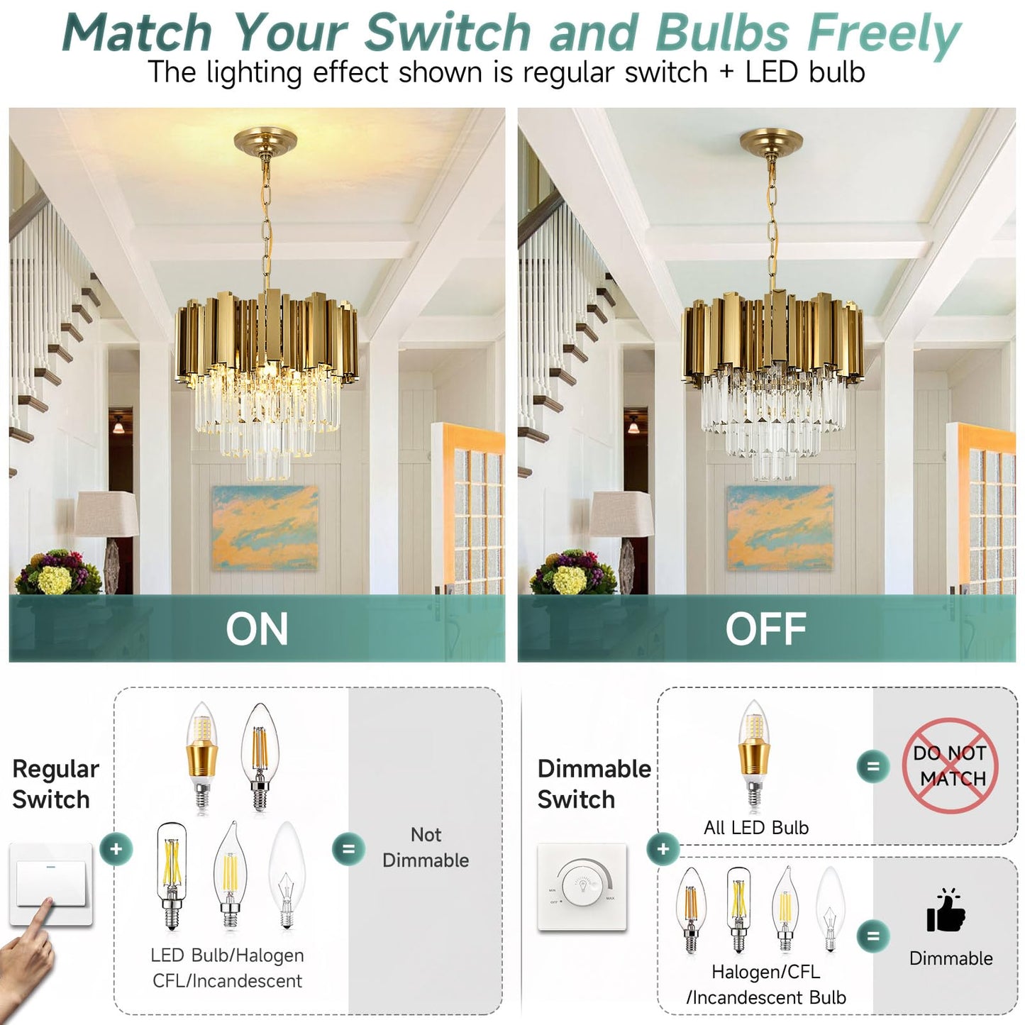 AOOCHOK Modern Crystal Chandelier Gold Pendant Light Fixtures, Small Crystal Pendant Lighting for Entryway, Corridor, Balcony, Porch, Restaurant, Door Opening, E26 x 3, Φ16inch