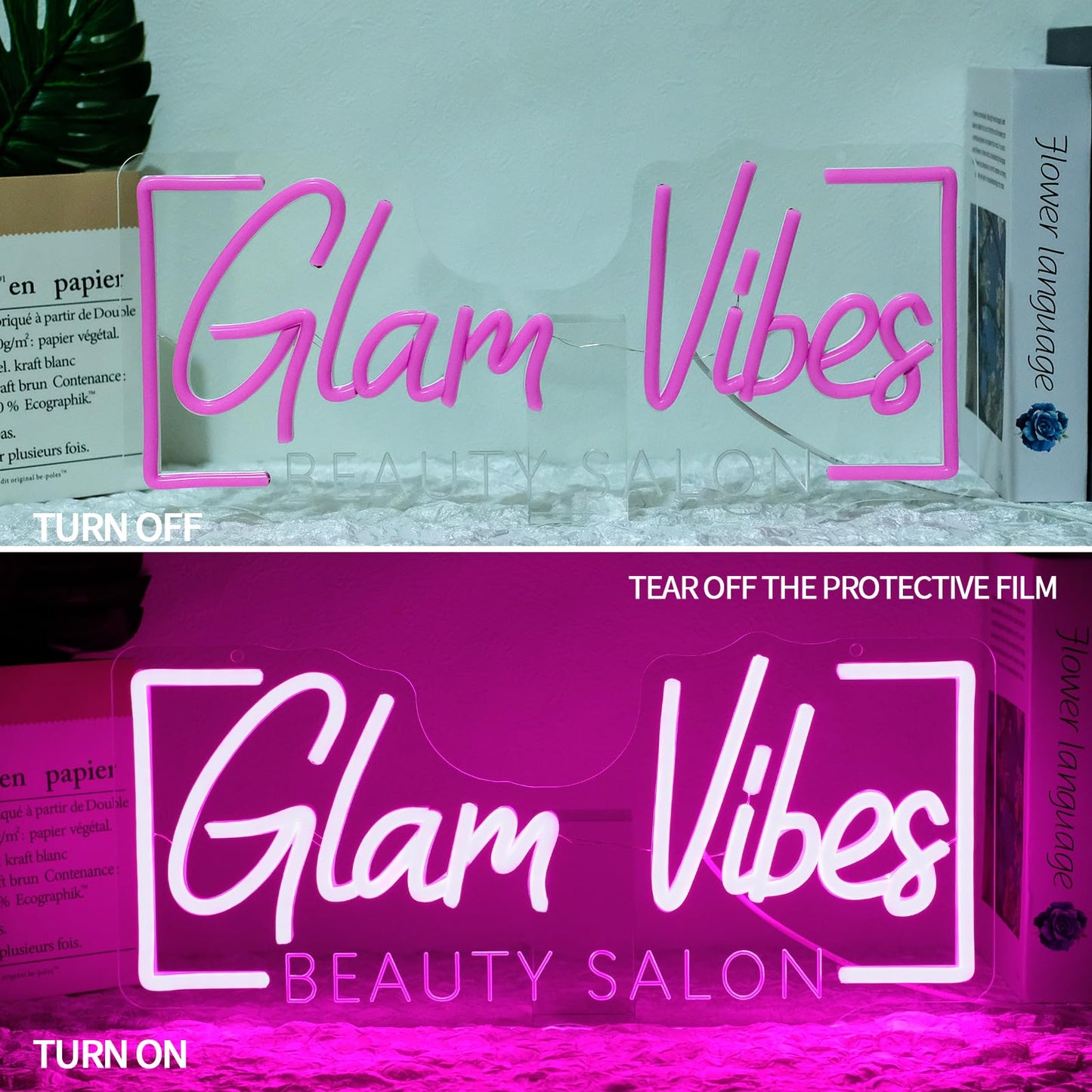 Runalosa Glam Vibes Beauty Salon Neon Sign for Business Dimmable Pink Girl Neon Light Sign Letters Led Signs for Wall Decor Spa Makeup Room Shop Plaque Lash Nail Studio Decoration 16.5" x 7.5"