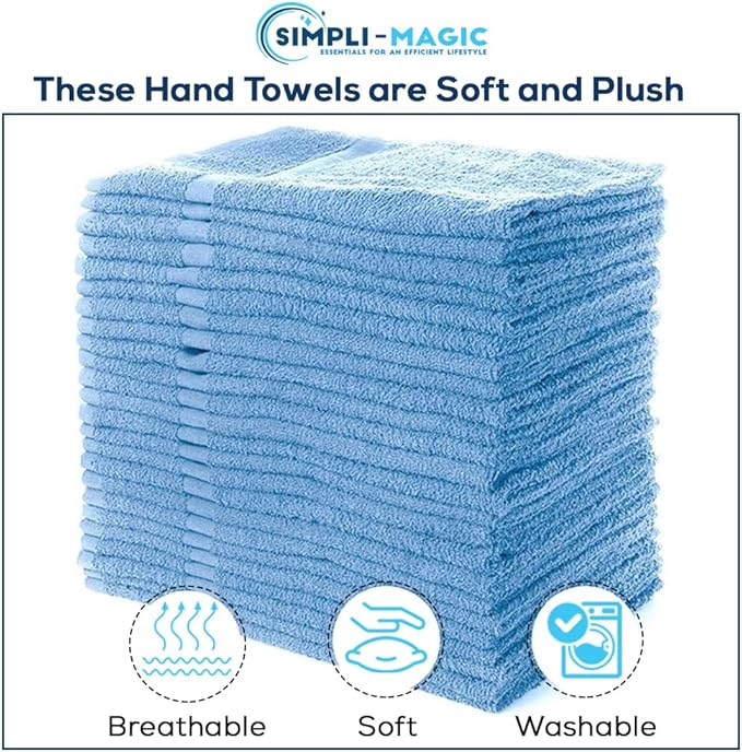 Simpli-Magic Cotton Hand Towels, 12 Pack, 16” x 27”