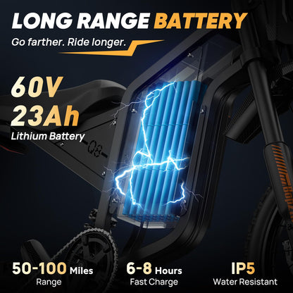 Bopzin Electric Dirt Bike for Teens & Adults - Peak 2600W 38MPH, 14"/12" Tires Agile Off-Road eMotorcycle, 60V 23AH 100+ Miles Range eBike, Full Suspension & Hydraulic Brakes, UL2849 Certified