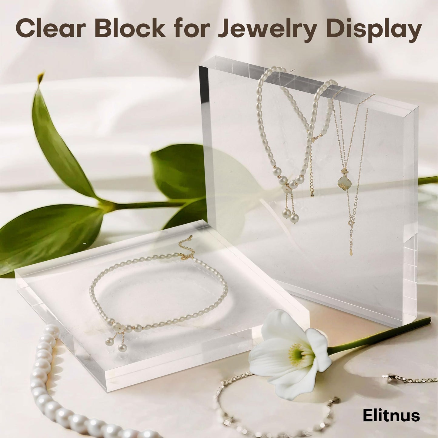 Elitnus Clear Acrylic Display Block – Solid Polished Plexiglass Riser for Jewelry, Figurines, Retail Showcase & Home Decor – Sturdy Acrylic Cube Stand (8" x 8" x 1")