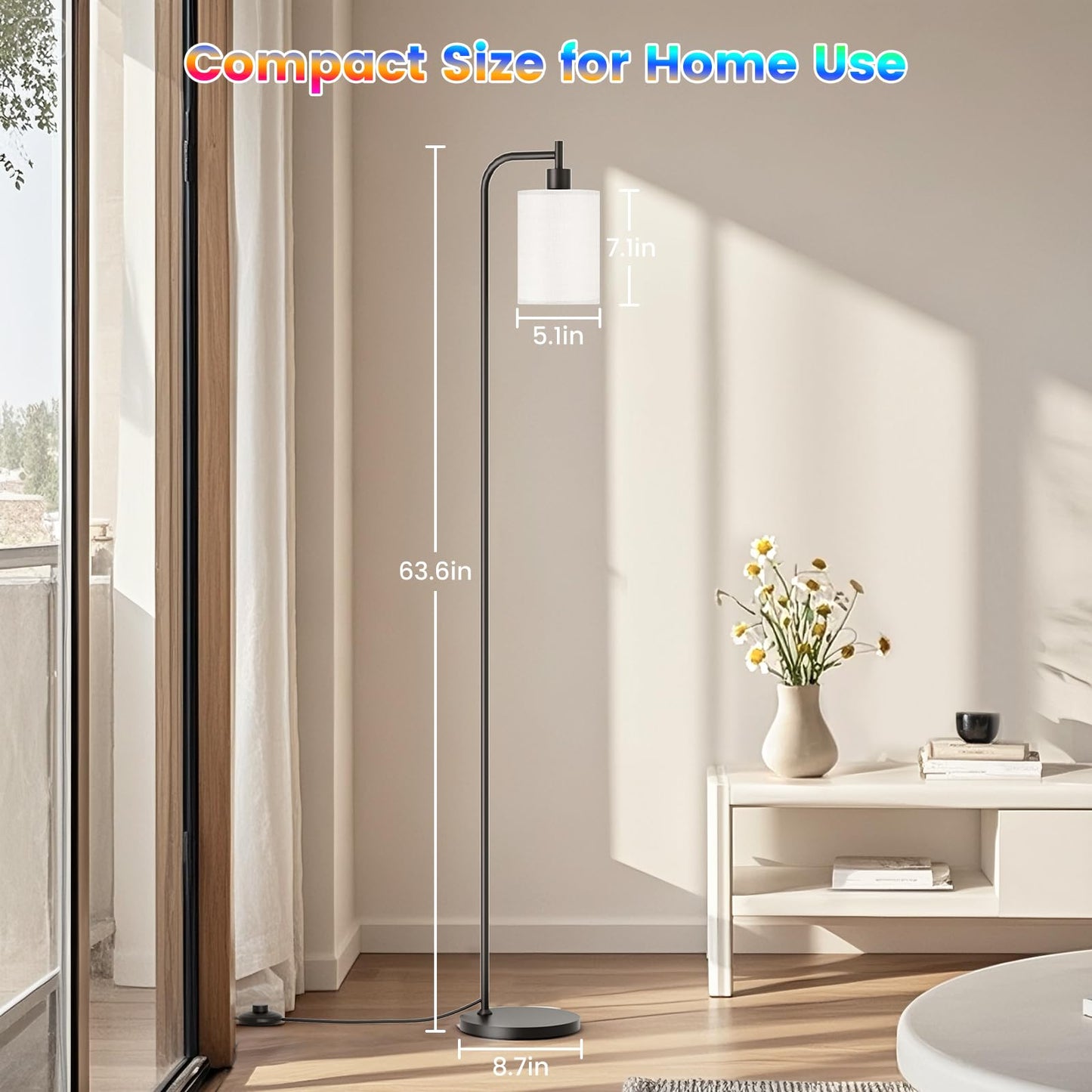 SIBRILLE RGB Floor Lamp with Linen Shade, Dimmable Tall Standing Lamp with Remote Control, Color Changing Floor Lamps for Living Room Bedroom Gaming Room, 9W RGB Bulb Included