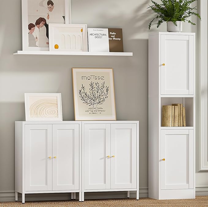 Bevivog Metal Bathroom Floor Storage Cabinet, Small Storage Sideboard