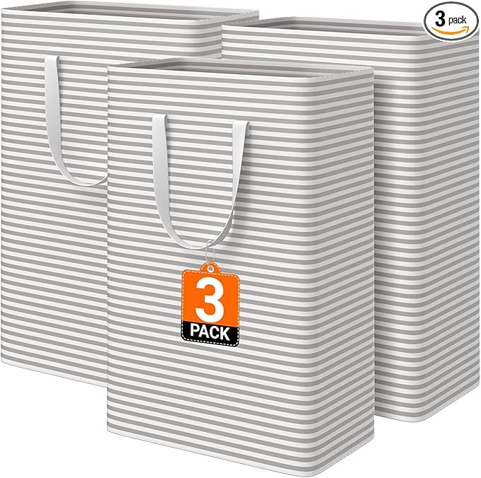 3 Pack Large Laundry Basket, Waterproof & Freestanding Laundry Hamper,
