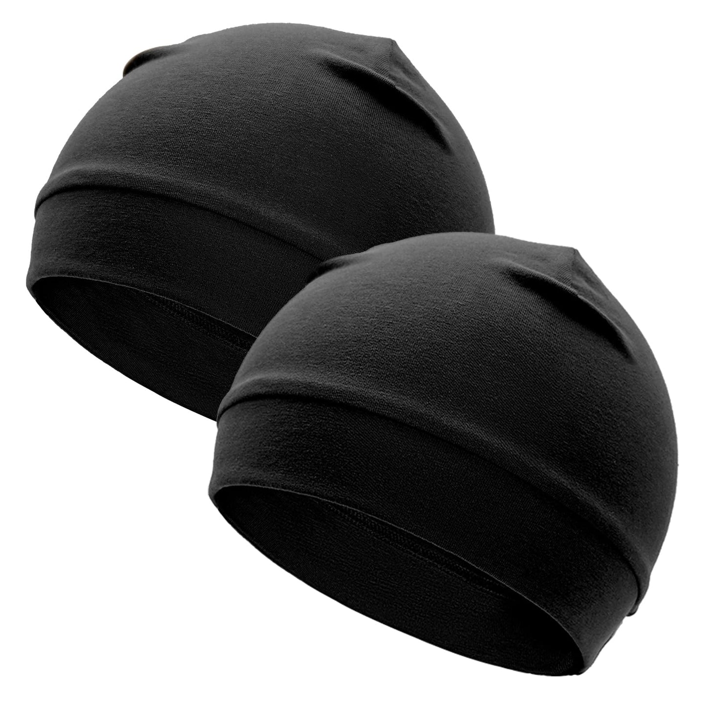 ROYBENS 97% Cotton Skull Caps Beanies for Men Women, Breathable Helmet Liner Sleep Hat Sweat Wicking Cap, Balck 2-Pack