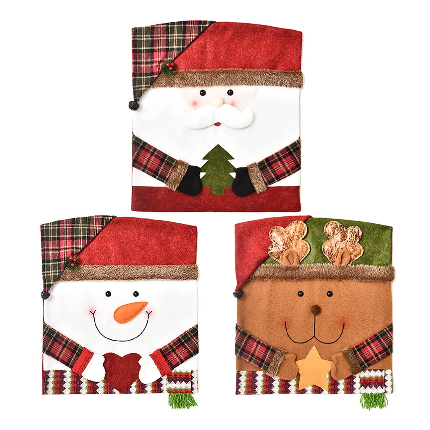 DCQRY 6 Pcs Christmas Chair Back Cover for Dining Room, Santa Claus Snowman Reindeer Xmas Dinner Chairs Cover, Chair Slipcover for Kitchen Hotel Holiday Party Decor