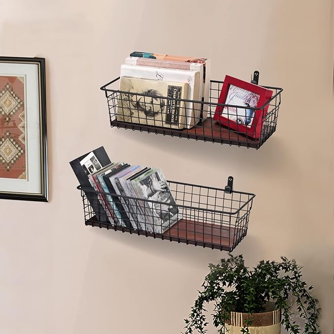 4 Set Portable Metal Farmhouse Wall Decor Storage Organizer Basket Bin